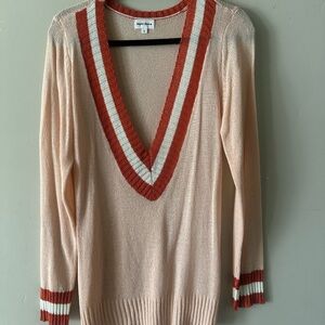 V-Neck Sweater with Striped Trim